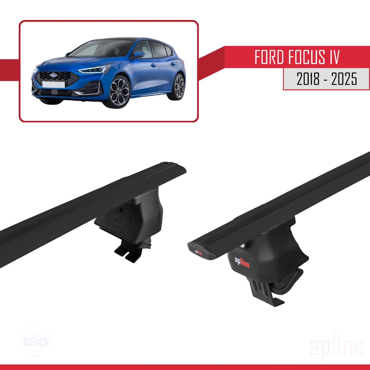 Compatible avec Ford Focus 4 (C519) 2018-2025 ACE-4 Barres de Toit Railing Porte-Bagages de Voiture Noir Aluminium 2 Barres