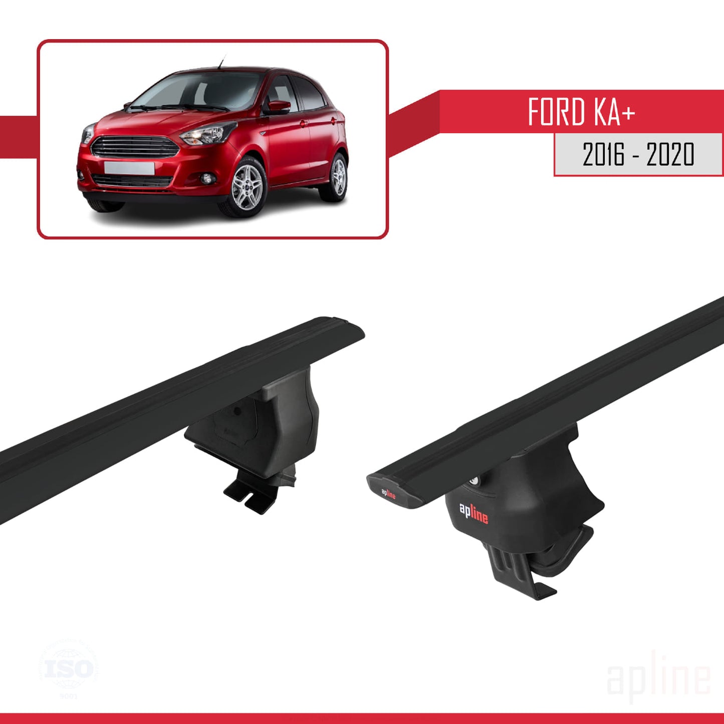 Compatible avec Ford Ka+ 2016-2020 ACE-4 Barres de Toit Railing Porte-Bagages de Voiture Noir Aluminium 2 Barres