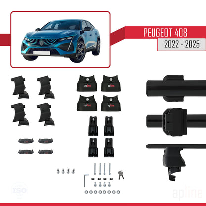 Compatible with Peugeot 408 (P54) 2022-2025 ACE-4 Car Roof Rack Cross Bar Black Aluminium 2 Bars