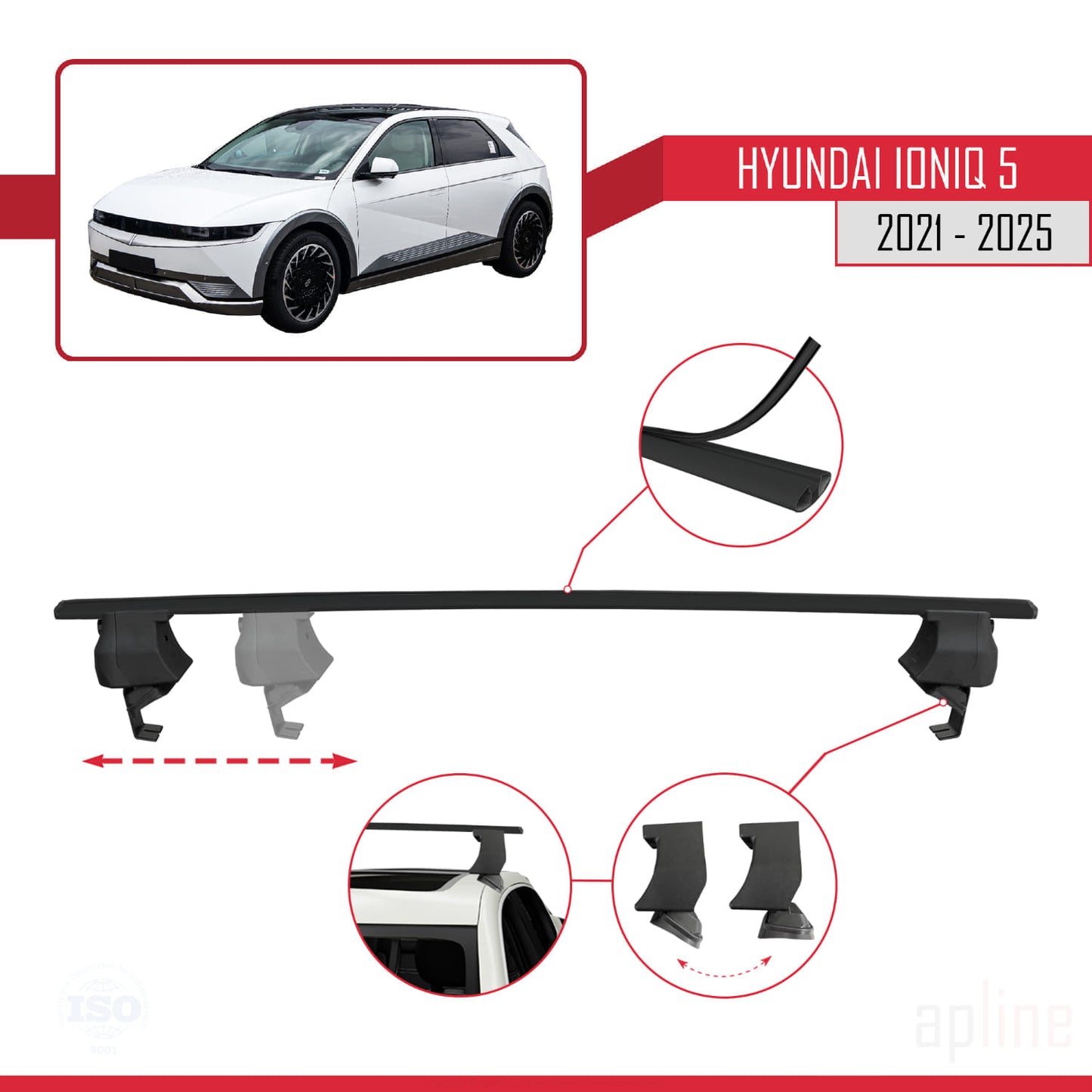 Compatible avec Hyundai Ioniq 5 (NE) 2021-2025 ACE-4 Barres de Toit Railing Porte-Bagages de Voiture Noir Aluminium 2 Barres