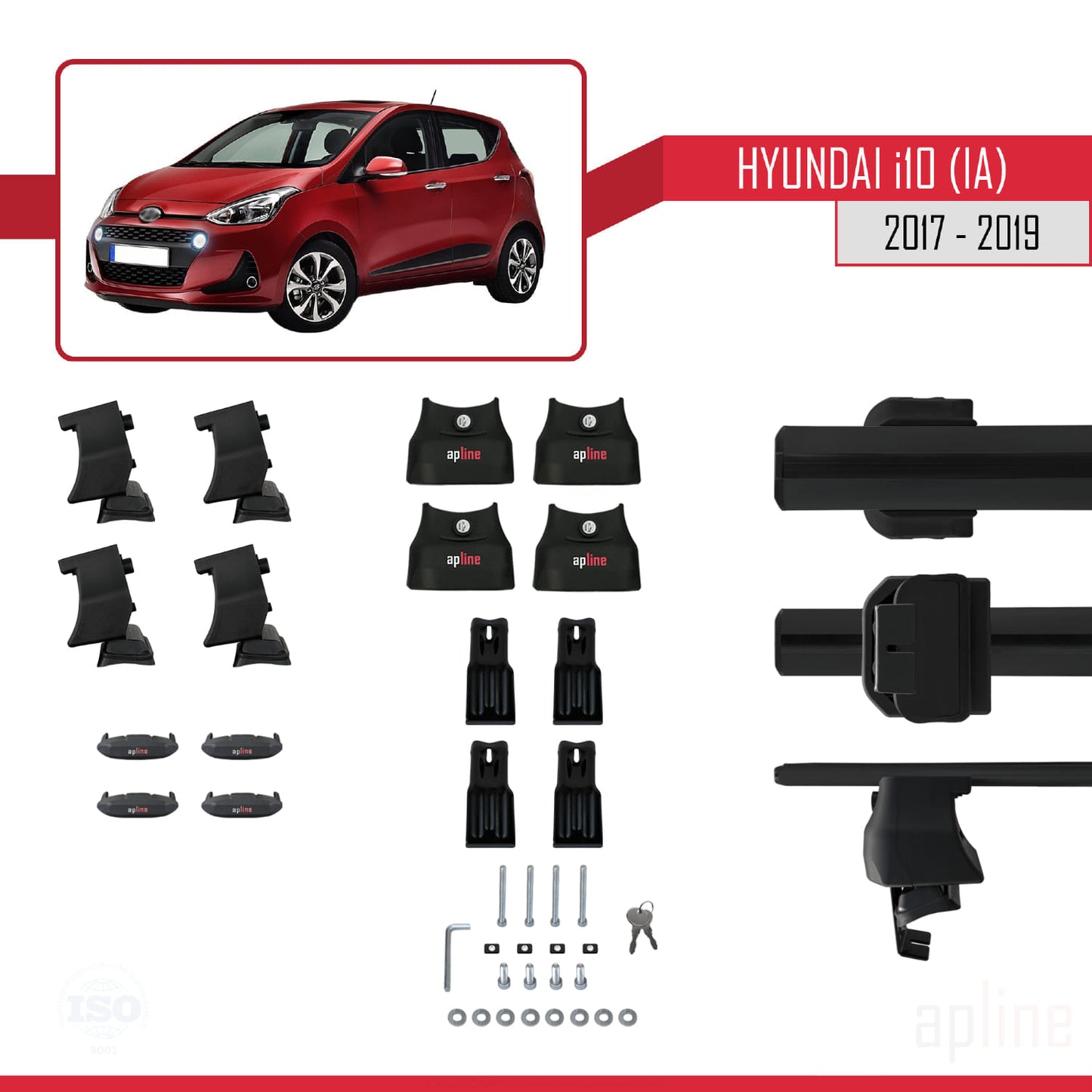 Compatible avec Hyundai i10 II (IA) Post-Facelift 2017-2019 ACE-4 Barres de Toit Railing Porte-Bagages de Voiture Noir Aluminium 2 Barres