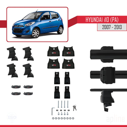 Compatible with Hyundai i10 (PA) 2007-2013 ACE-4 Car Roof Rack Cross Bar Black Aluminium 2 Bars