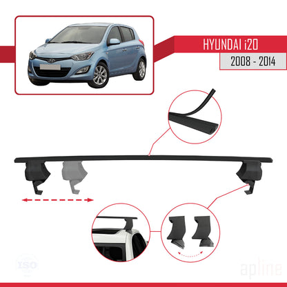 Compatible with Hyundai i20 (PB) 2008-2014 ACE-4 Car Roof Rack Cross Bar Black Aluminium 2 Bars