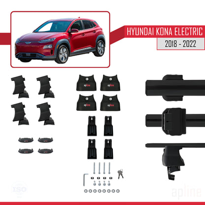 Compatible with Hyundai Kona Electric 2018-2022 ACE-4 Car Roof Rack Cross Bar Black Aluminium 2 Bars