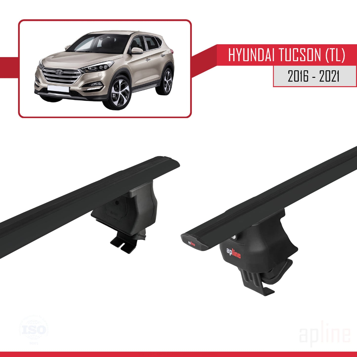 Compatible avec Hyundai Tucson 3 (TL) 2016-2021 ACE-4 Barres de Toit Railing Porte-Bagages de Voiture Noir Aluminium 2 Barres