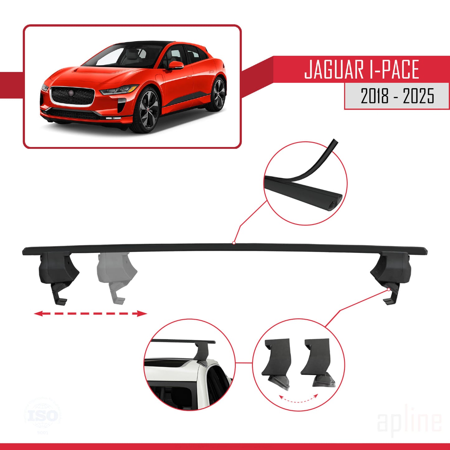 Compatible avec Jaguar I-Pace 2018-2025 ACE-4 Barres de Toit Railing Porte-Bagages de Voiture Noir Aluminium 2 Barres
