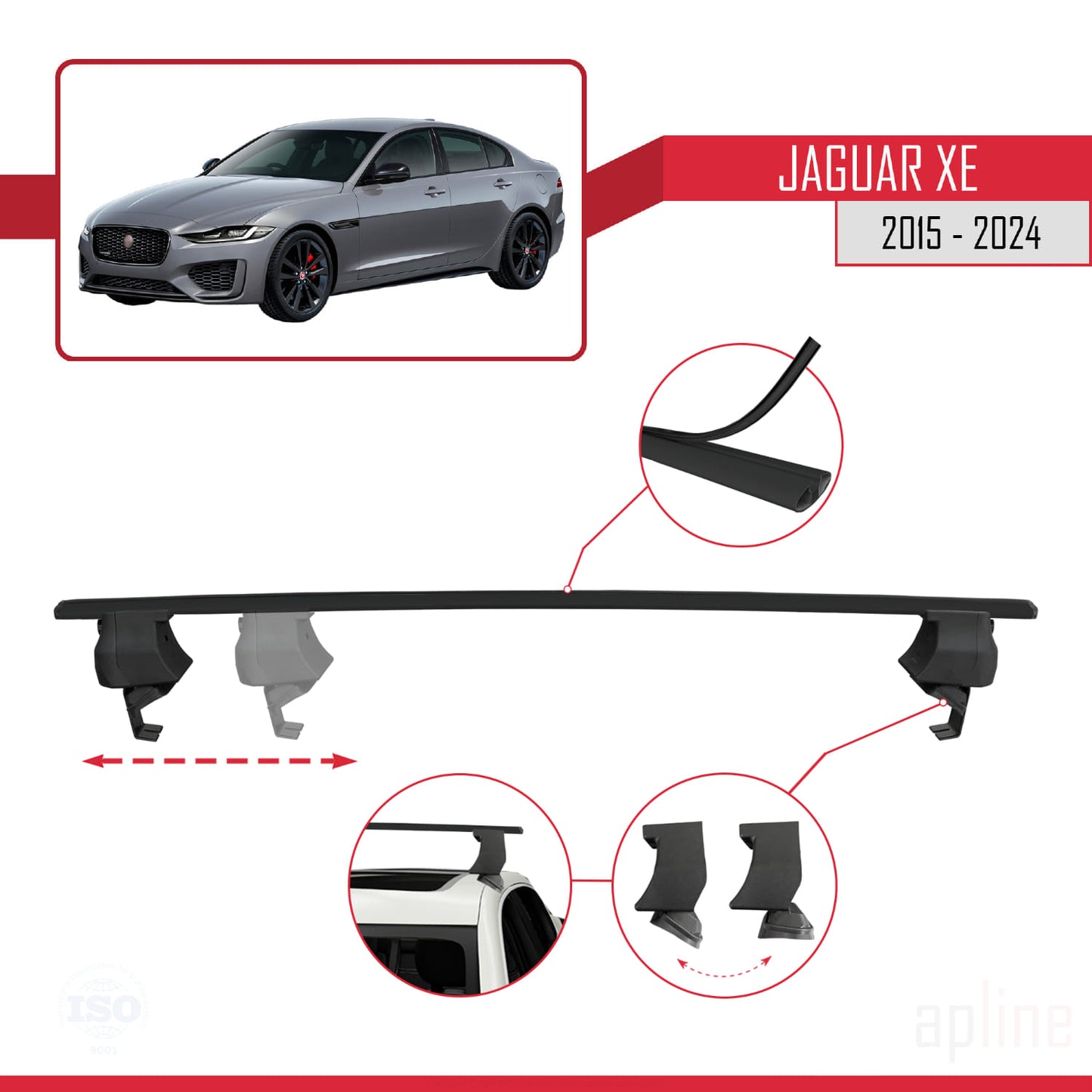 Compatible avec Jaguar XE (X760) 2015-2024 ACE-4 Barres de Toit Railing Porte-Bagages de Voiture Noir Aluminium 2 Barres