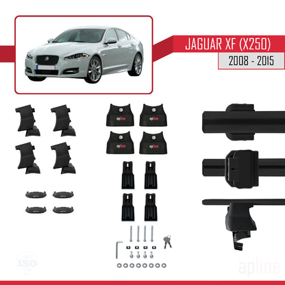 Compatible avec Jaguar XF (X250) 2008-2015 ACE-4 Barres de Toit Railing Porte-Bagages de Voiture Noir Aluminium 2 Barres
