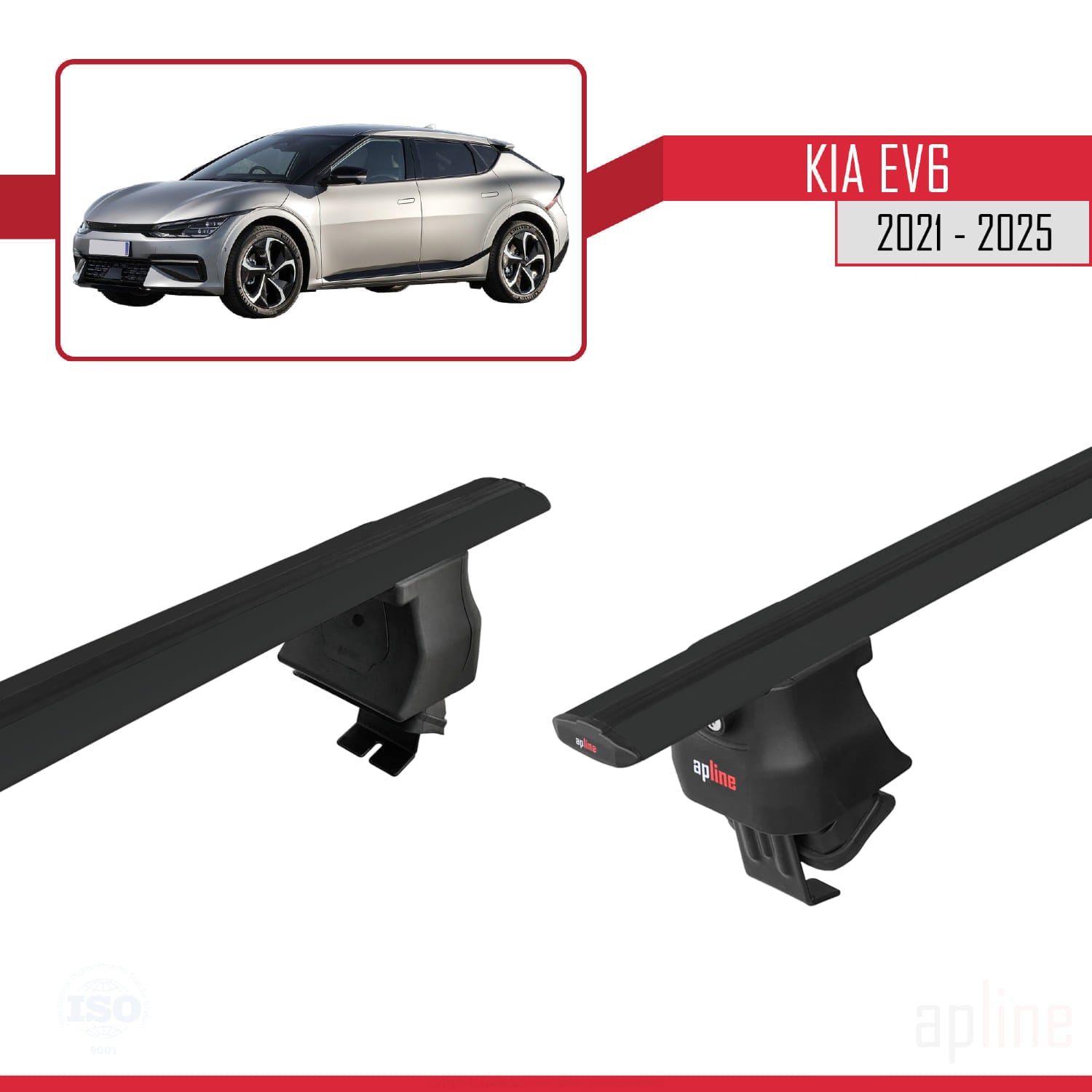 Compatible avec Kia EV6 2021-2025 ACE-4 Barres de Toit Railing Porte-Bagages de Voiture Noir Aluminium 2 Barres
