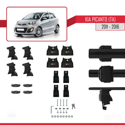 Compatible with Kia Picanto 2 (TA) 2011-2016 ACE-4 Car Roof Rack Cross Bar Black Aluminium 2 Bars