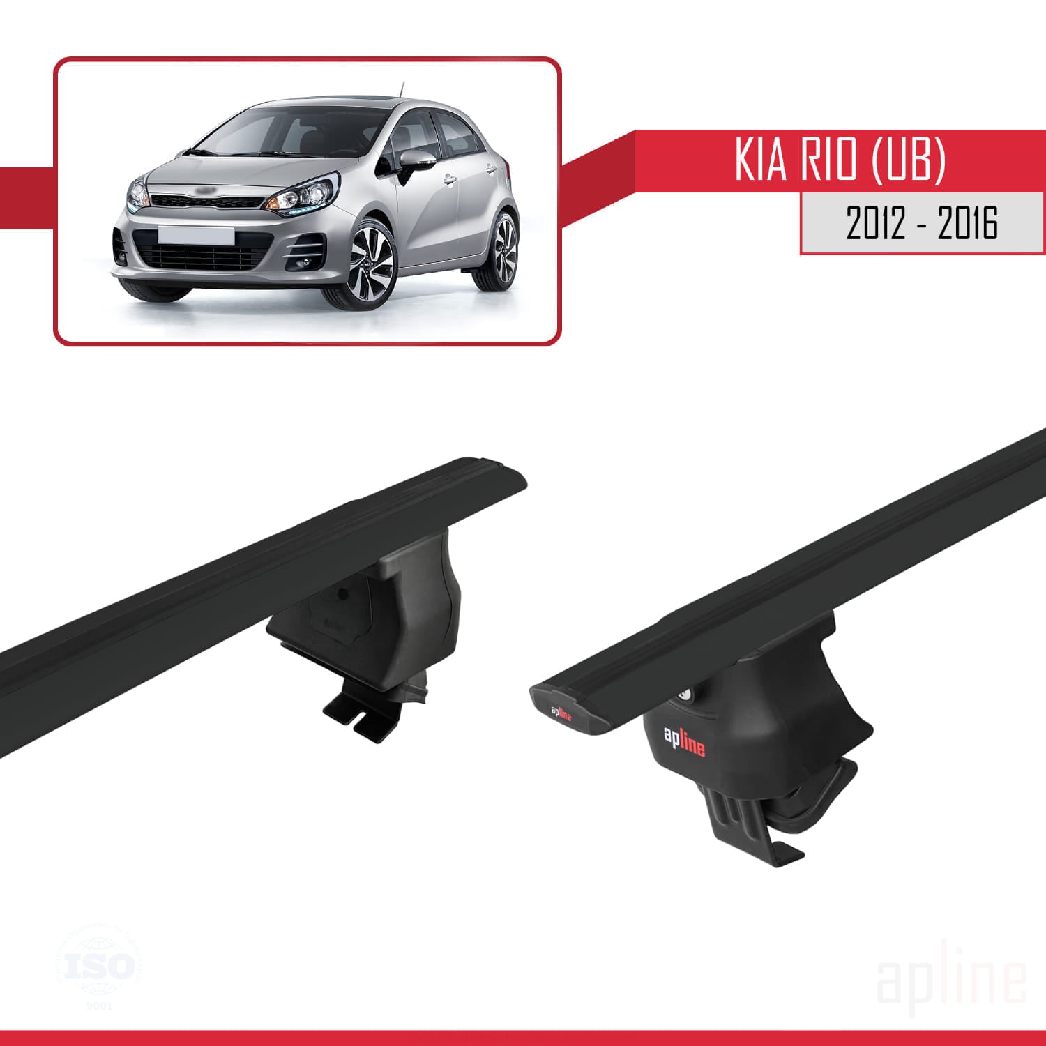 Compatible avec Kia Rio 3 (UB) HB 2012-2016 ACE-4 Barres de Toit Railing Porte-Bagages de Voiture Noir Aluminium 2 Barres