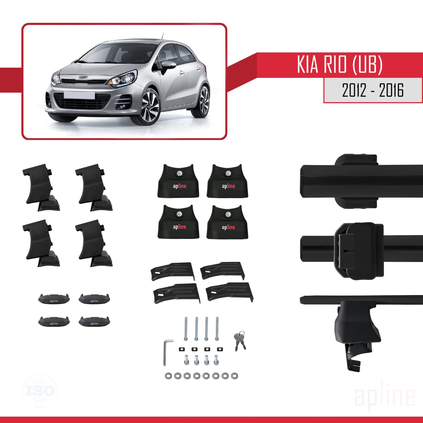 Compatible avec Kia Rio 3 (UB) HB 2012-2016 ACE-4 Barres de Toit Railing Porte-Bagages de Voiture Noir Aluminium 2 Barres