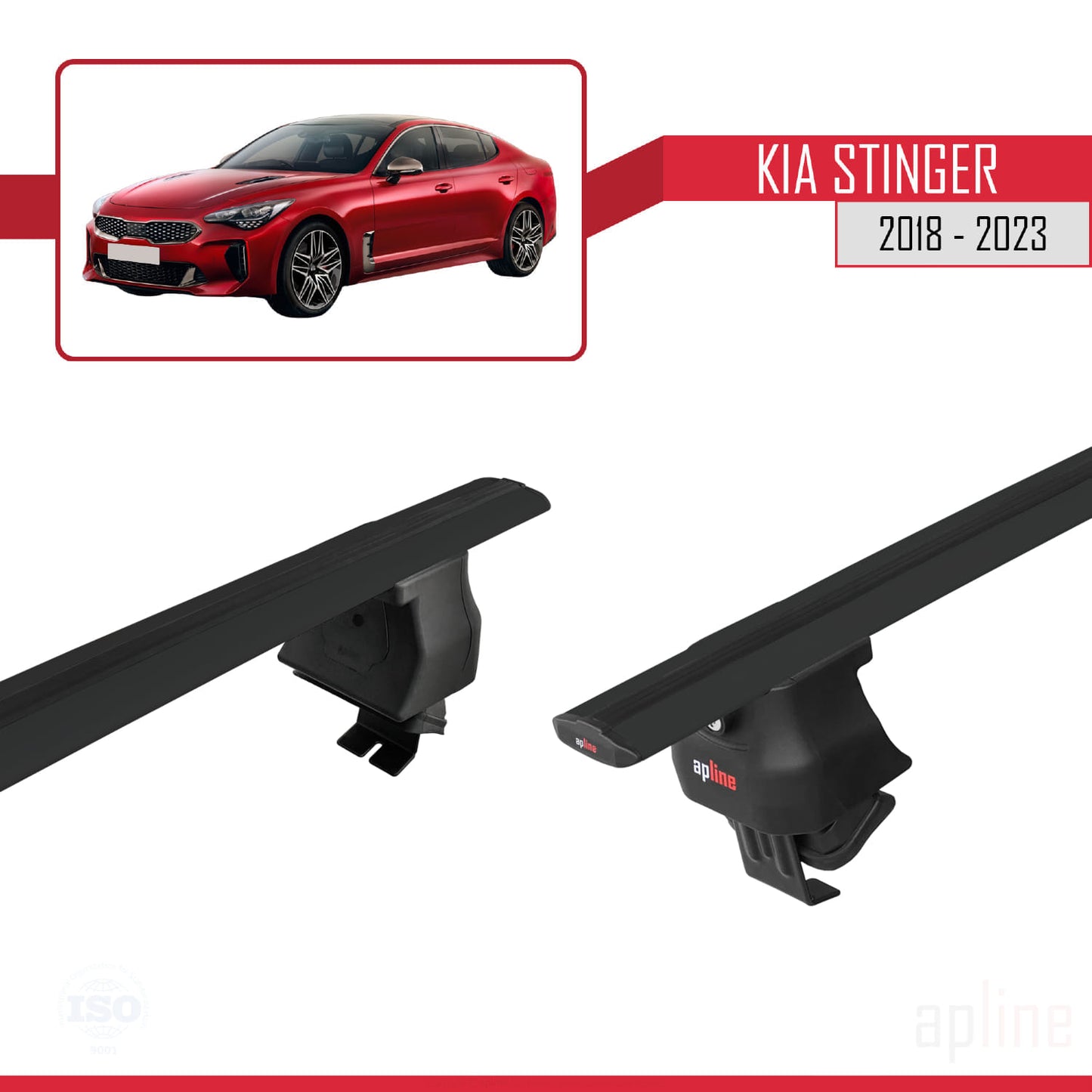 Compatible with Kia Stinger 2018-2023 ACE-4 Car Roof Rack Cross Bar Black Aluminium 2 Bars