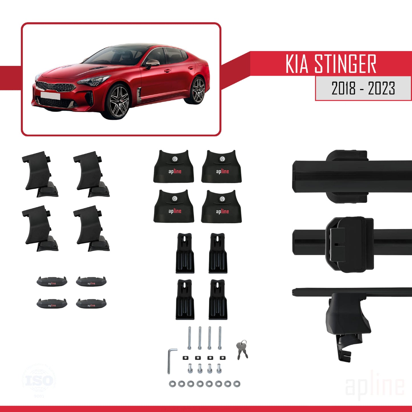 Compatible with Kia Stinger 2018-2023 ACE-4 Car Roof Rack Cross Bar Black Aluminium 2 Bars