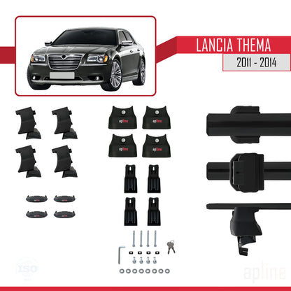Compatible with Lancia Thema 2 2011-2014 ACE-4 Car Roof Rack Cross Bar Black Aluminium 2 Bars