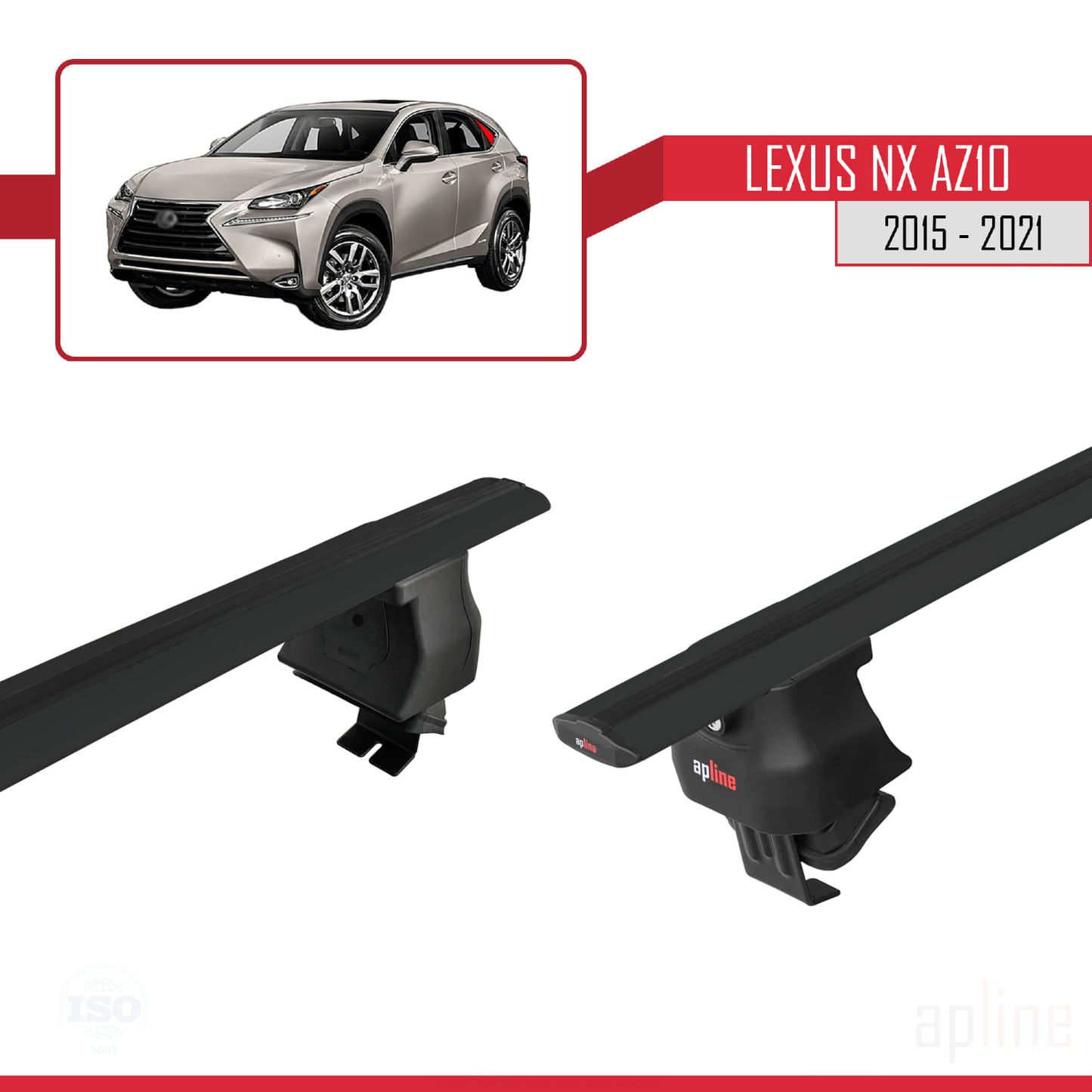 Compatible avec Lexus NX (AZ10) 2015-2021 ACE-4 Barres de Toit Railing Porte-Bagages de Voiture Noir Aluminium 2 Barres