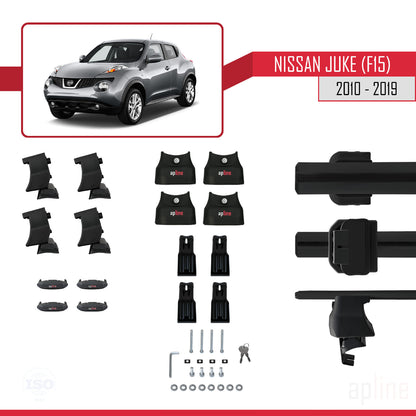 Compatible avec Nissan Juke (F15) 2010-2019 ACE-4 Barres de Toit Railing Porte-Bagages de Voiture Noir Aluminium 2 Barres