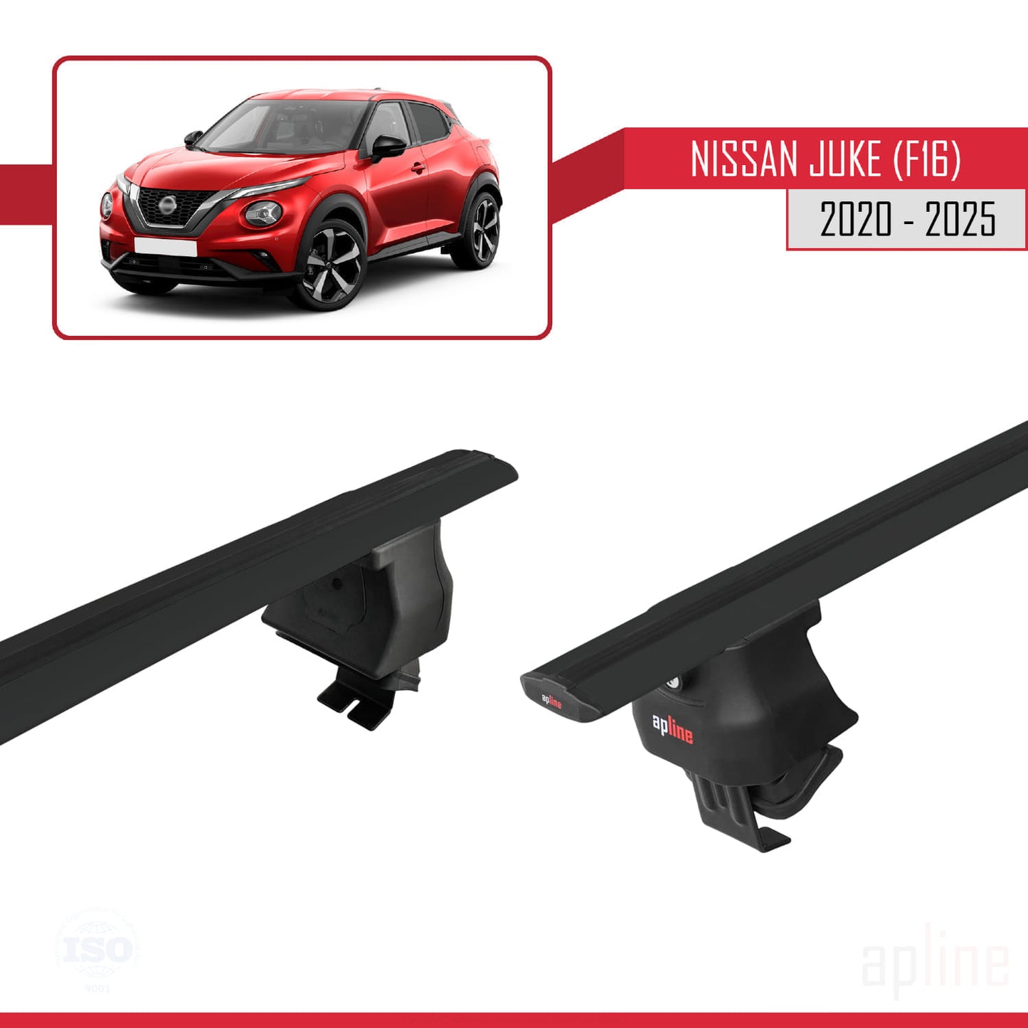 Compatible avec Nissan Juke 2 (F16) 2020-2025 ACE-4 Barres de Toit Railing Porte-Bagages de Voiture Noir Aluminium 2 Barres