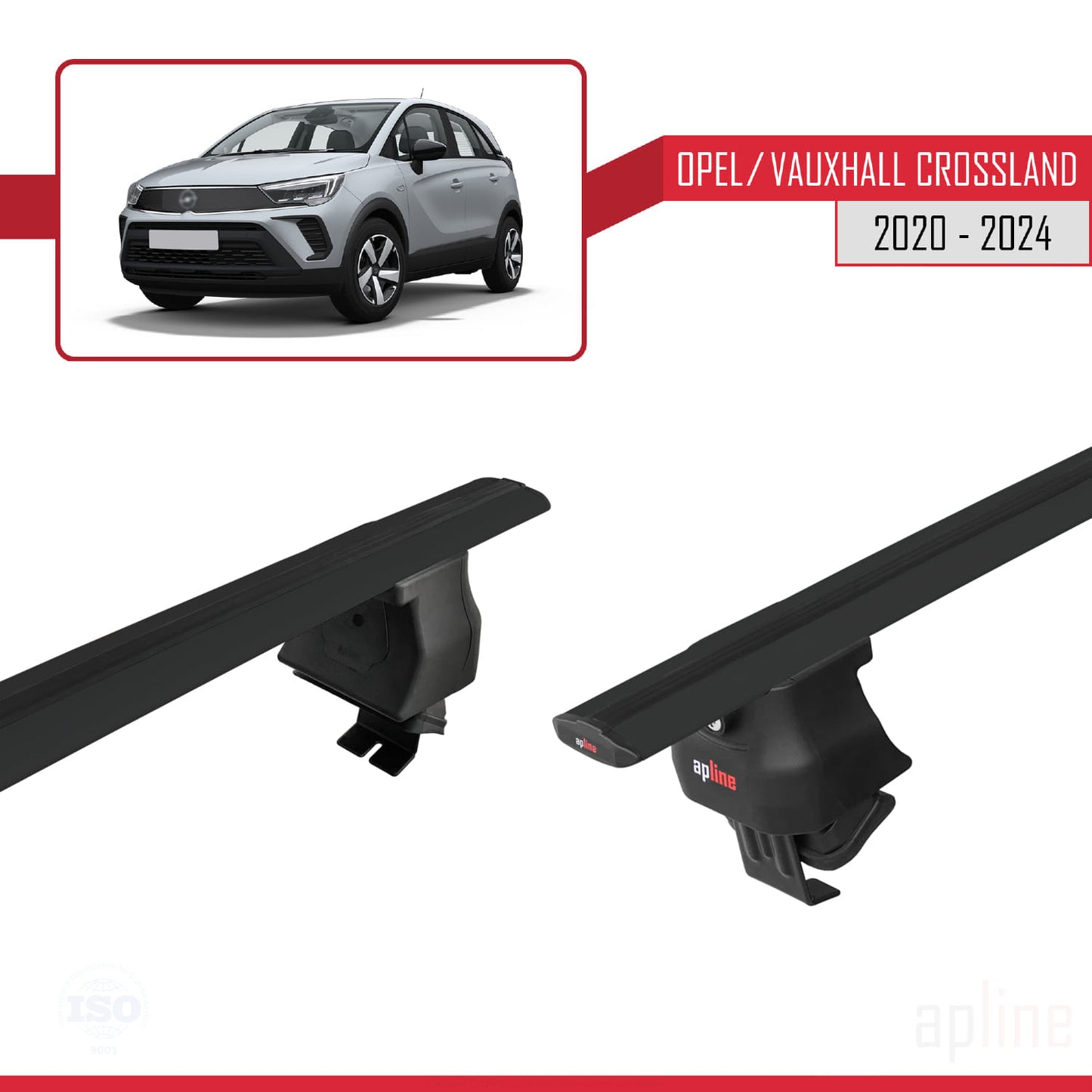 Compatible with Opel/Vauxhall Crossland 2020-2024 ACE-4 Car Roof Rack Cross Bar Black Aluminium 2 Bars