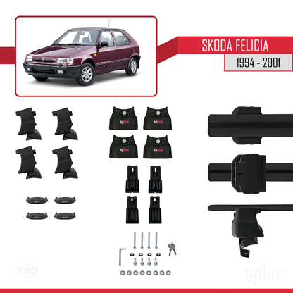 Compatible avec Skoda Felicia 1994-2001 ACE-4 Barres de Toit Railing Porte-Bagages de Voiture Noir Aluminium 2 Barres