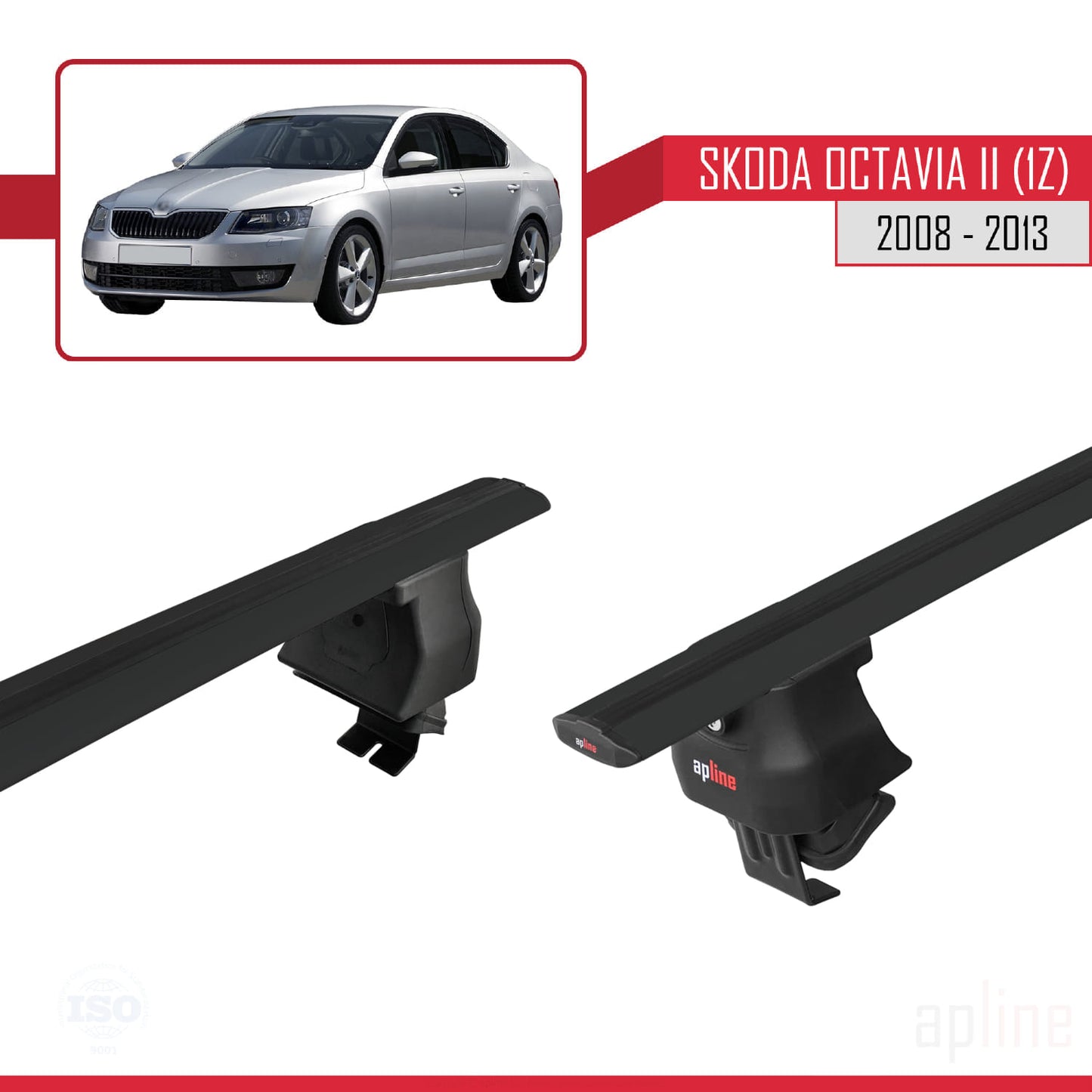 Compatible avec Skoda Octavia 2 (1Z) Post-Facelift 2008-2013 ACE-4 Barres de Toit Railing Porte-Bagages de Voiture Noir Aluminium 2 Barres