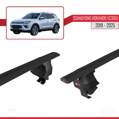 Compatible with Ssangyong Korando 4 (C300) 2019-2025 ACE-4 Car Roof Rack Cross Bar Black Aluminium 2 Bars