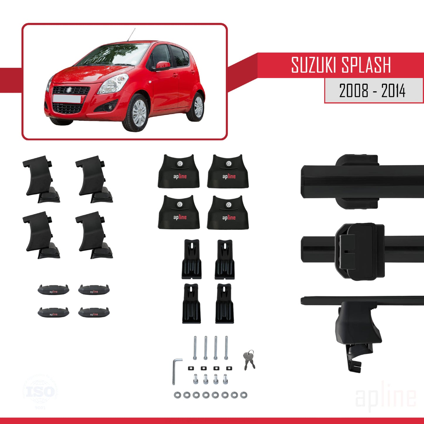Compatible with Suzuki Splash 2008-2014 ACE-4 Car Roof Rack Cross Bar Black Aluminium 2 Bars