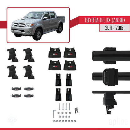 Compatible avec Toyota Hilux 7 (AN30) Post-Facelift 2011-2015 ACE-4 Barres de Toit Railing Porte-Bagages de Voiture Noir Aluminium 2 Barres