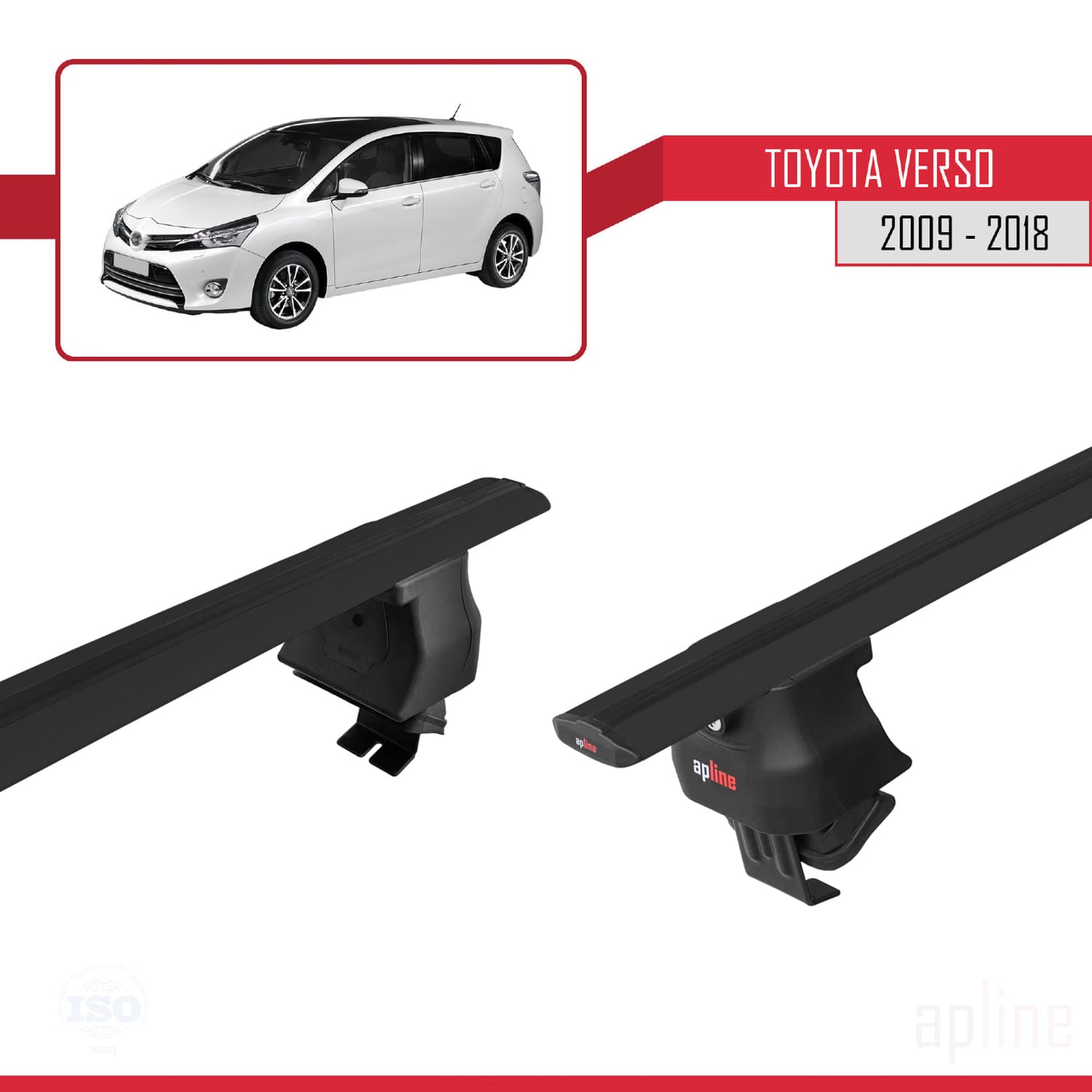 Compatible avec Toyota Verso (AR20) 2009-2018 ACE-4 Barres de Toit Railing Porte-Bagages de Voiture Noir Aluminium 2 Barres