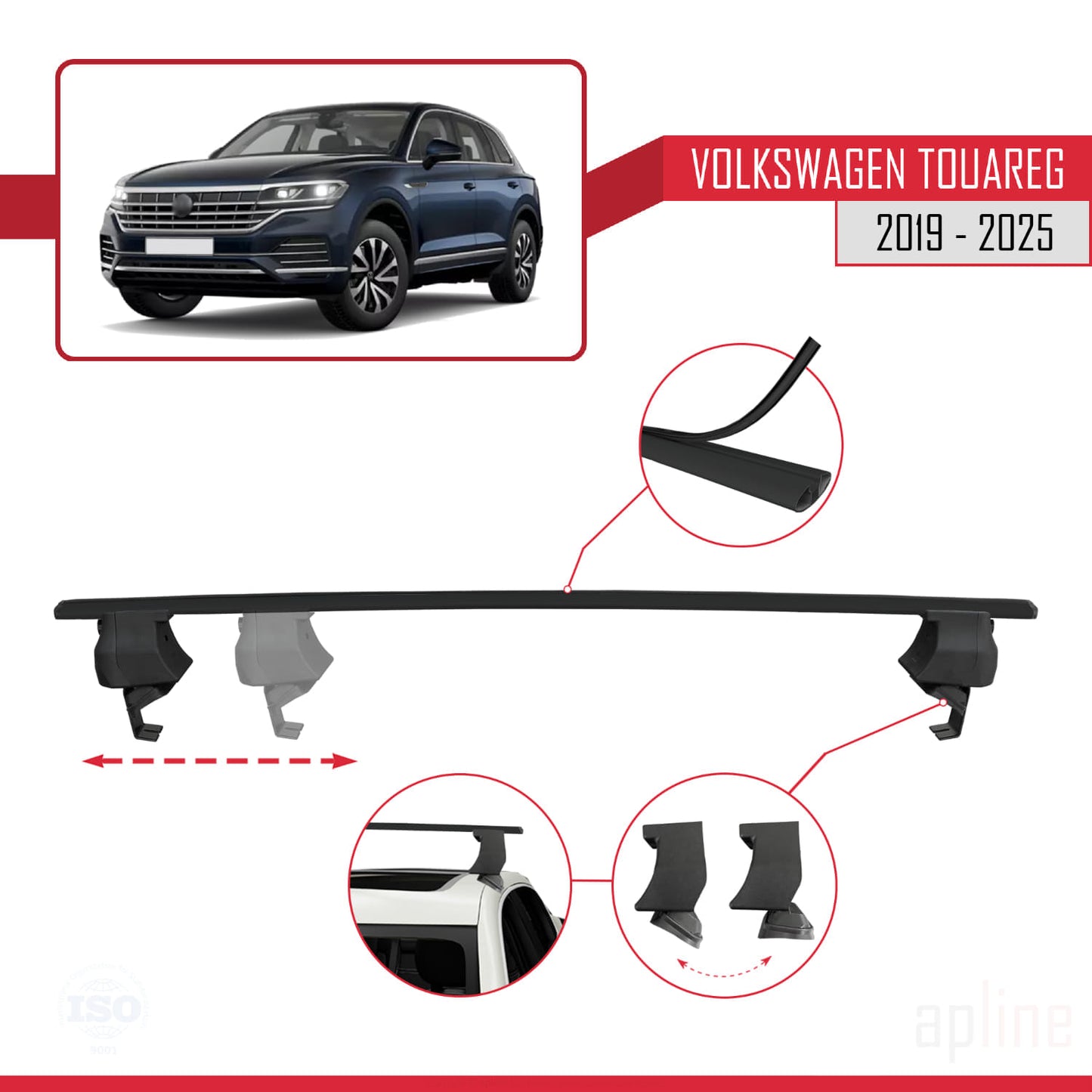 Compatible avec Volkswagen Touareg 3 (CR) 2019-2025 ACE-4 Barres de Toit Railing Porte-Bagages de Voiture Noir Aluminium 2 Barres