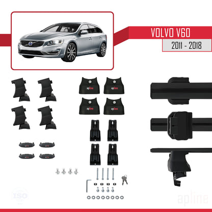 Compatible avec Volvo V60 2011-2018 ACE-4 Barres de Toit Railing Porte-Bagages de Voiture Noir Aluminium 2 Barres