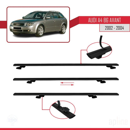 Compatible avec A4 (B6) Avant 2002-2004 BASIC Model Barres de Toit Railing Porte-Bagages de Voiture Noir Aluminium 3 Barres