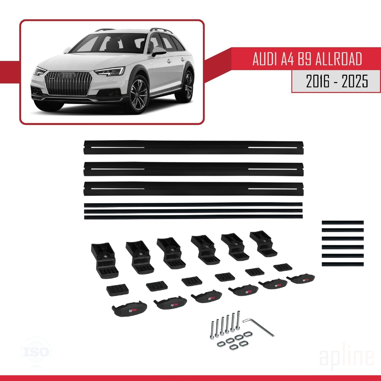 Compatible avec A4 (B9) Allroad 2016-2025 BASIC Model Barres de Toit Railing Porte-Bagages de Voiture Noir Aluminium 3 Barres