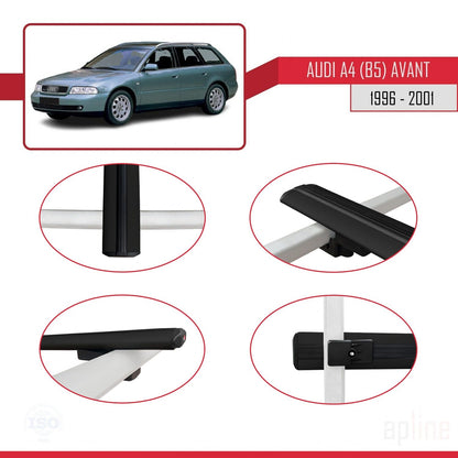 Compatible avec A4 (B5) Avant 1996-2001 BASIC Model Barres de Toit Railing Porte-Bagages de Voiture Noir Aluminium 3 Barres