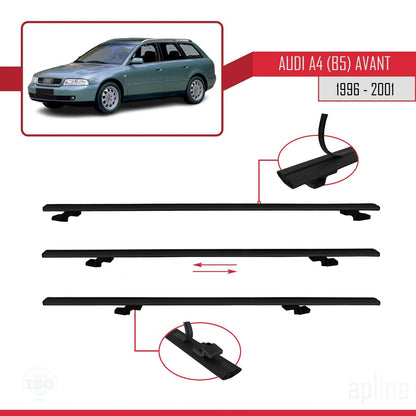 Compatible avec A4 (B5) Avant 1996-2001 BASIC Model Barres de Toit Railing Porte-Bagages de Voiture Noir Aluminium 2 Barres
