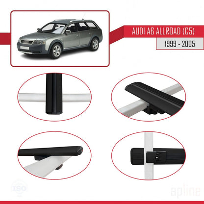 Compatible avec A6 (C5) Allroad 1999-2005 BASIC Model Barres de Toit Railing Porte-Bagages de Voiture Noir Aluminium 2 Barres