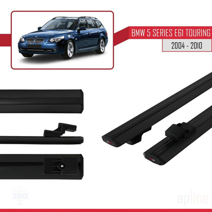 Compatible avec BMW Série 5 (E61) Touring 2004-2010 BASIC Model Barres de Toit Railing Porte-Bagages de Voiture Noir Aluminium 2 Barres