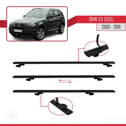 Compatible avec BMW X3 (E83) 2003-2010 BASIC Model Barres de Toit Railing Porte-Bagages de Voiture Noir Aluminium 2 Barres