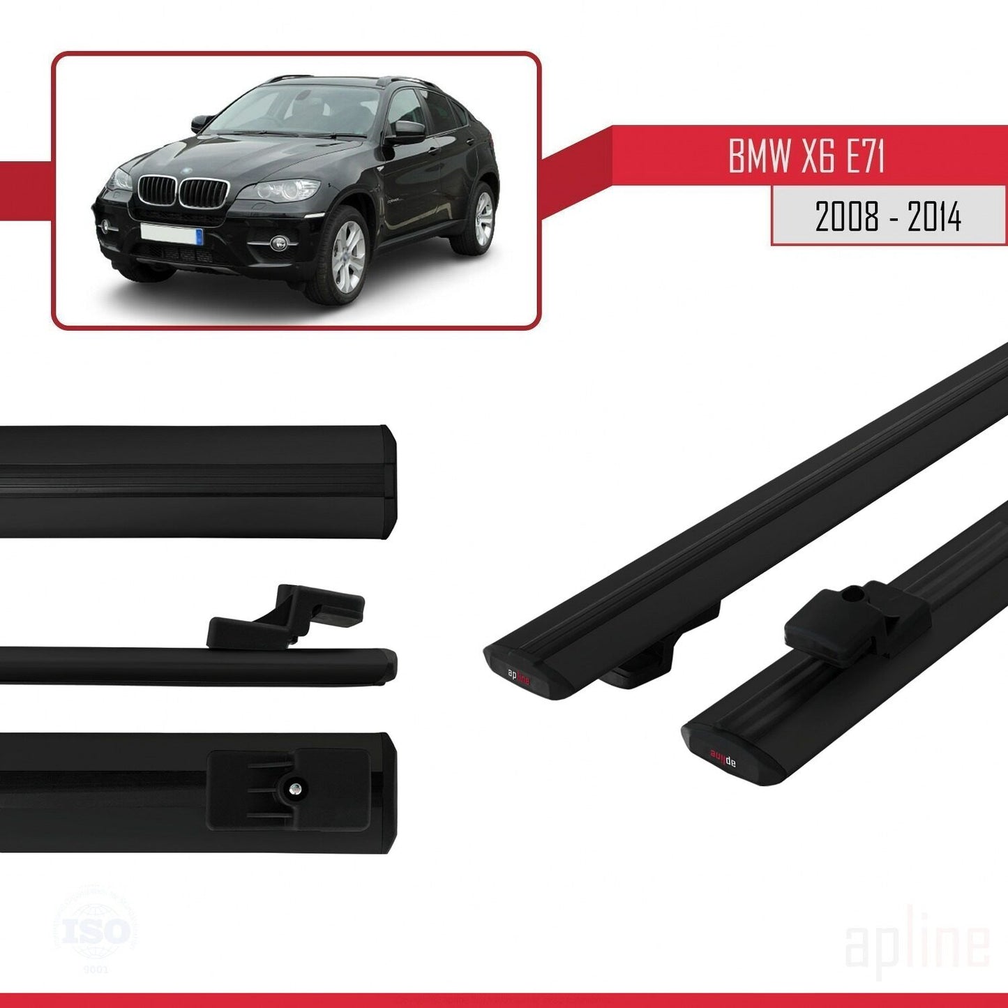 Compatible avec BMW X6 (E71) 2008-2014 BASIC Model Barres de Toit Railing Porte-Bagages de Voiture Noir Aluminium 2 Barres