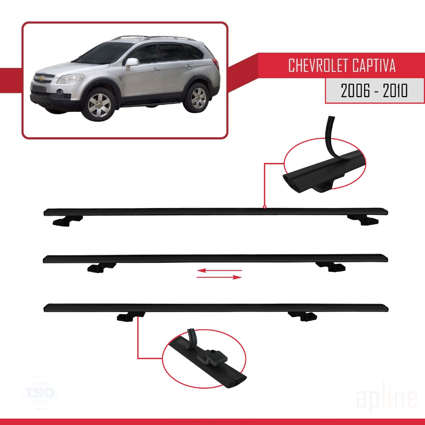 Compatible avec Chevrolet Captiva 2006-2010 BASIC Model Barres de Toit Railing Porte-Bagages de Voiture Noir Aluminium 2 Barres