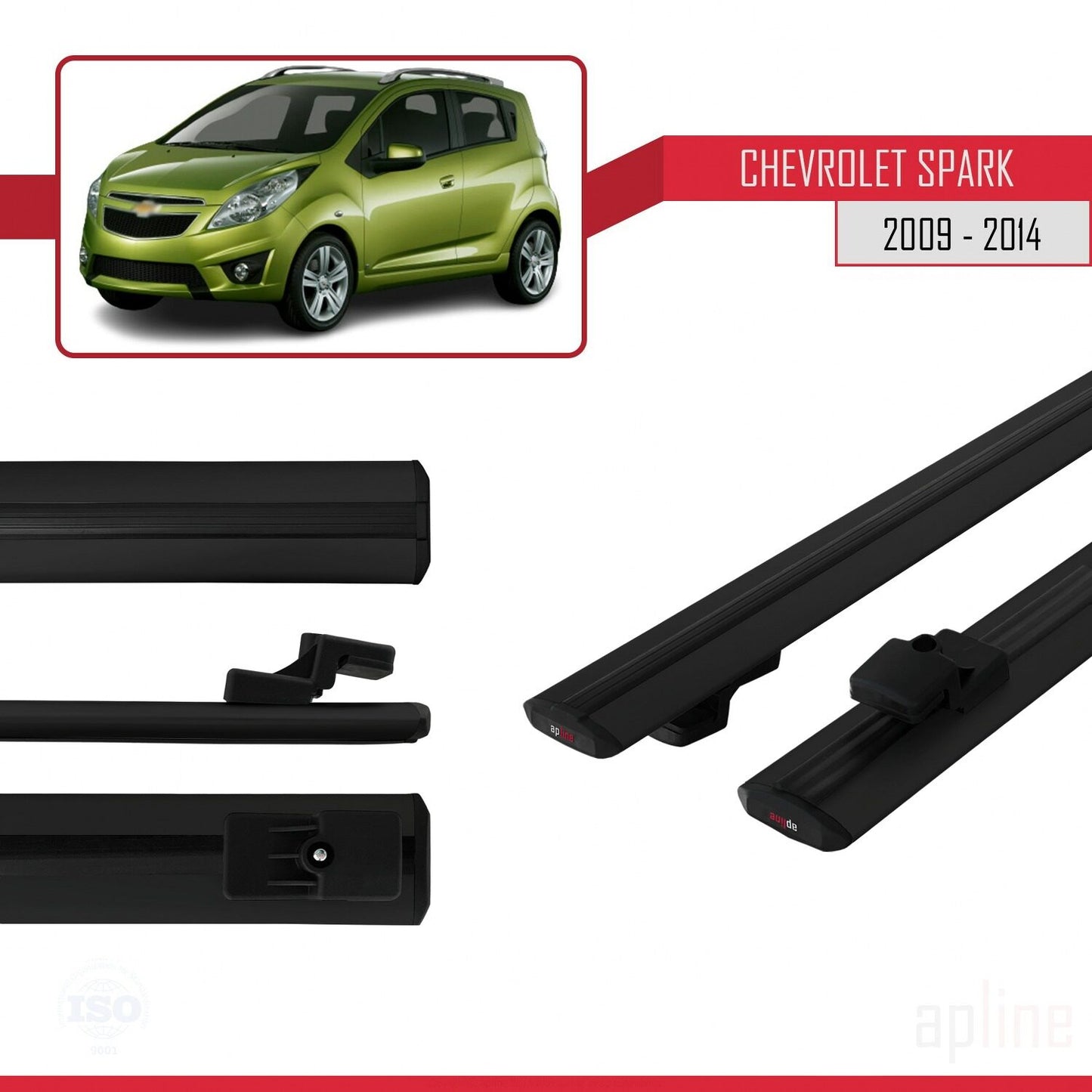 Compatible avec Chevrolet Spark (M300) 2009-2014 BASIC Model Barres de Toit Railing Porte-Bagages de Voiture Noir Aluminium 2 Barres