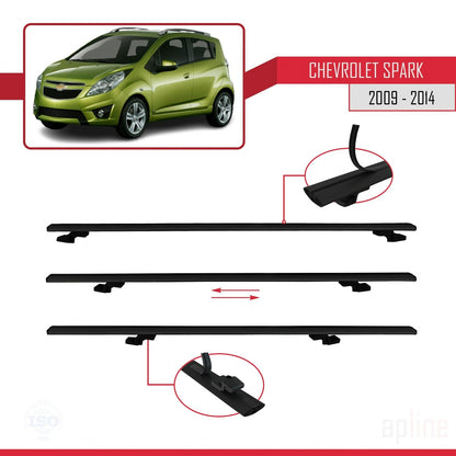 Compatible avec Chevrolet Spark (M300) 2009-2014 BASIC Model Barres de Toit Railing Porte-Bagages de Voiture Noir Aluminium 2 Barres