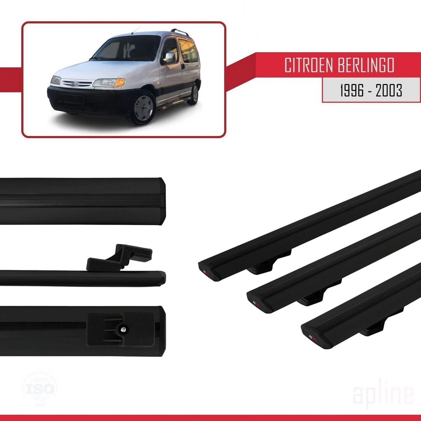 Compatible with Citroen Berlingo (M49) 1996-2003 BASIC Model Car Roof Rack Cross Bar Black Aluminium 3 Bars