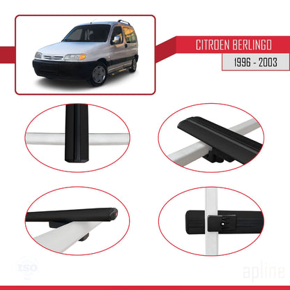 Compatible with Citroen Berlingo (M49) 1996-2003 BASIC Model Car Roof Rack Cross Bar Black Aluminium 4 Bars