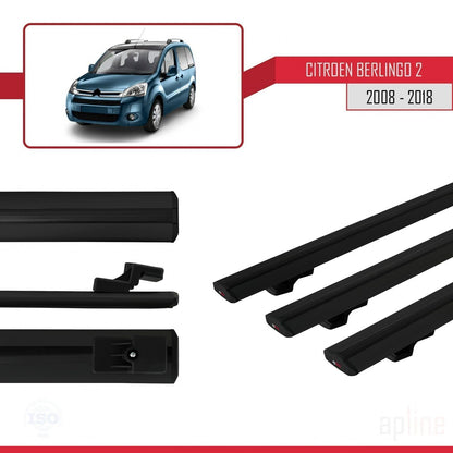 Compatible avec Citroen Berlingo 2 (B9) 2008-2018 BASIC Model Barres de Toit Railing Porte-Bagages de Voiture Noir Aluminium 3 Barres