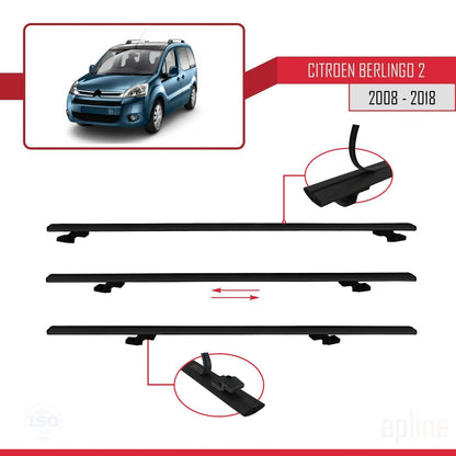 Compatible avec Citroen Berlingo 2 (B9) 2008-2018 BASIC Model Barres de Toit Railing Porte-Bagages de Voiture Noir Aluminium 3 Barres