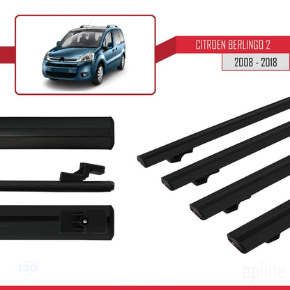 Compatible with Citroen Berlingo 2 (B9) 2008-2018 BASIC Model Car Roof Rack Cross Bar Black Aluminium 4 Bars