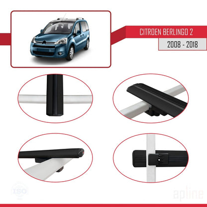 Compatible with Citroen Berlingo 2 (B9) 2008-2018 BASIC Model Car Roof Rack Cross Bar Black Aluminium 2 Bars