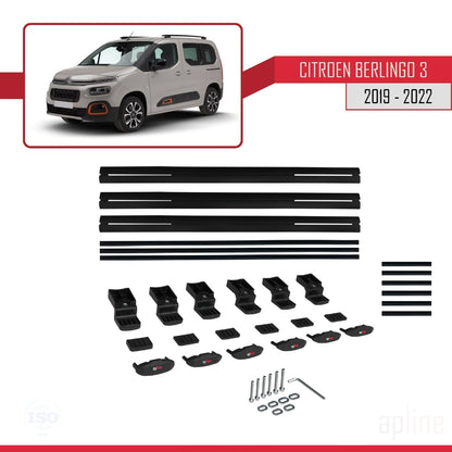 Compatible avec Citroen Berlingo 3 (K9) 2019-2022 BASIC Model Barres de Toit Railing Porte-Bagages de Voiture Noir Aluminium 3 Barres