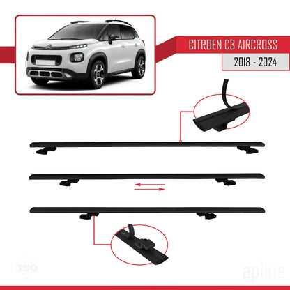 Compatible avec Citroen C3 Aircross (A88) 2018-2024 BASIC Model Barres de Toit Railing Porte-Bagages de Voiture Noir Aluminium 2 Barres